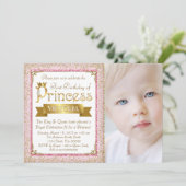 Blush roze gouden prinses eerste verjaardag kaart (Staand voorkant)