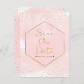 Blush Roze & Gouden Spatten Moderne 'Save the Date Aankondigingskaart (Voorkant / Achterkant)