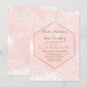 Blush Roze & Gouden Splatter Moderne Bruiloft Kaart (Voorkant / Achterkant)