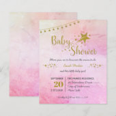 Blush roze gouden ster Baby shower uitnodiging (Voorkant / Achterkant)