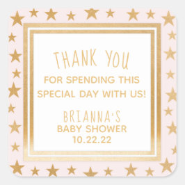 Blush roze gouden sterren baby shower gunst sticke vierkante sticker