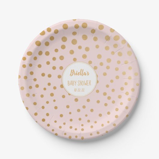Blush roze gouden stip meisje baby shower thema papieren bordje (Voorkant)