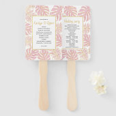 Blush roze, gouden tropische bladeren bruiloft pro handwaaier (Voorkant en achterkant)