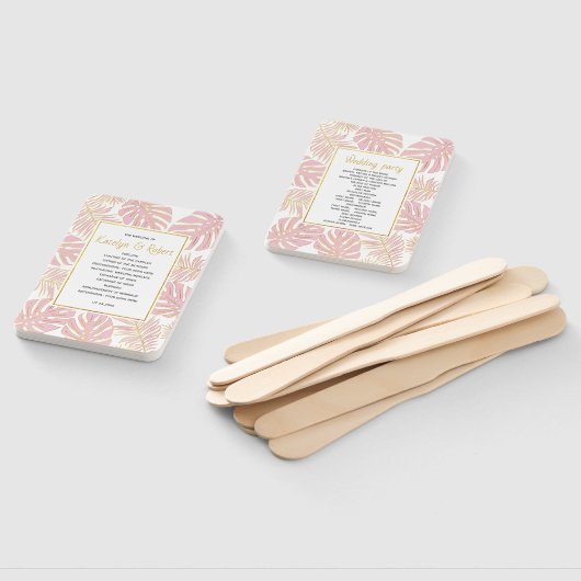 Blush roze, gouden tropische bladeren bruiloft pro handwaaier (Niet-gemonteerd)