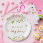 Blush roze, gouden vlinders baby shower papieren bordje (Feest)