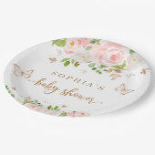 Blush roze, gouden vlinders baby shower papieren bordje (Gekanteld)