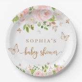 Blush roze, gouden vlinders baby shower papieren bordje (Voorkant)
