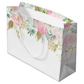 Blush Roze Gouden Waterverf Bloemen GROTE Gift Bag Groot Cadeauzakje (Achterkant Gekanteld)
