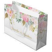 Blush Roze Gouden Waterverf Bloemen GROTE Gift Bag Groot Cadeauzakje (Voorkant Gekanteld)