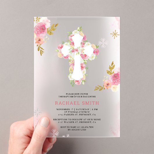 Blush roze gouden Waterverf bloemendoop Acryl Uitnodigingen (Insitu (Draagbaar))