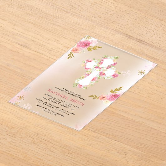 Blush roze gouden Waterverf bloemendoop Acryl Uitnodigingen (Laagn)