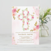 Blush roze gouden Waterverf bloemendoop Kaart (Staand voorkant)