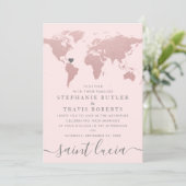 Blush Roze Gouden Wereldkaart Reis Thema Trouwdag Kaart (Staand voorkant)