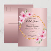 Blush roze goudflorale bruine doucheuitnodiging briefkaart (Voorkant / Achterkant)