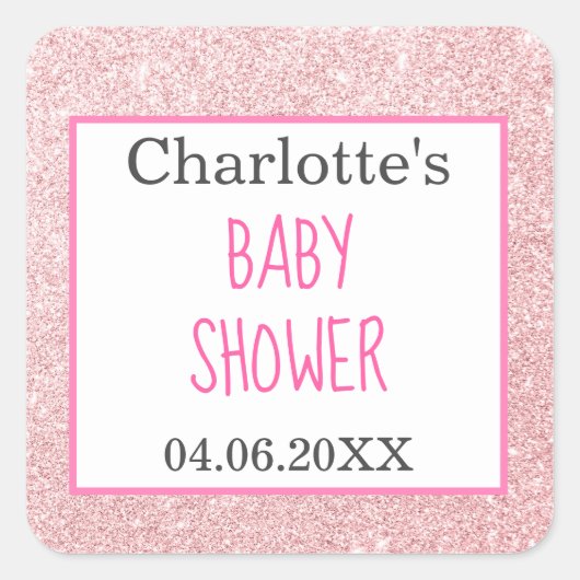 Blush roze goudglitter Sparkle Baby shower Vierkante Sticker (Voorkant)