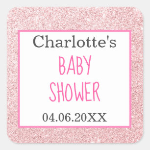 Blush roze goudglitter Sparkle Baby shower Vierkante Sticker