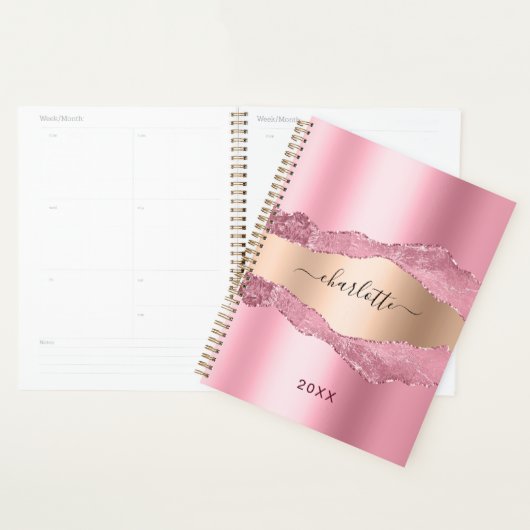 Blush roze goudmetaal, marmer name 2023 planner (Display)