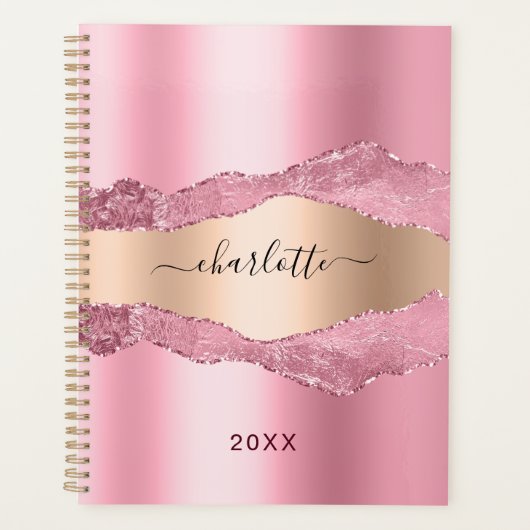 Blush roze goudmetaal, marmer name 2023 planner (Voorkant)