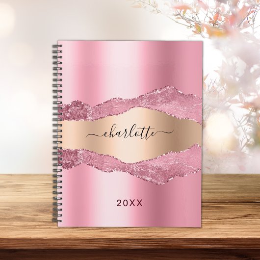 Blush roze goudmetaal, marmer name 2023 planner