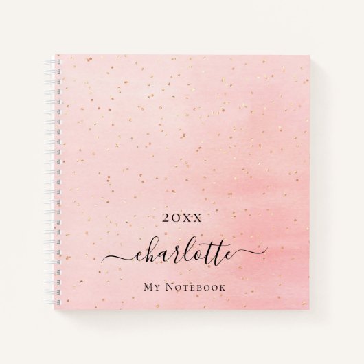 Blush roze goudnaam script sparkeert elegant notitieboek (Voorkant)
