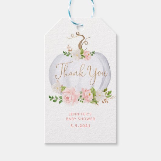 Blush roze goudpompoen dank je label cadeaulabel (Voorkant)