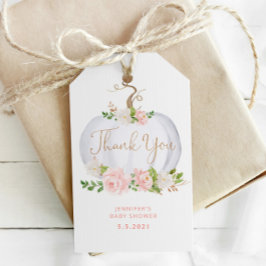 Blush roze goudpompoen dank je label cadeaulabel