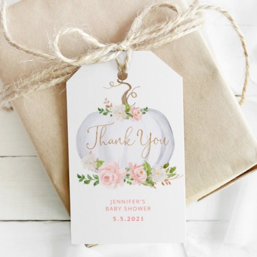 Blush roze goudpompoen dank je label cadeaulabel