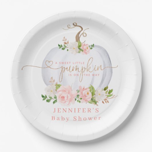 Blush roze goudpompoen papieren bordje (Voorkant)