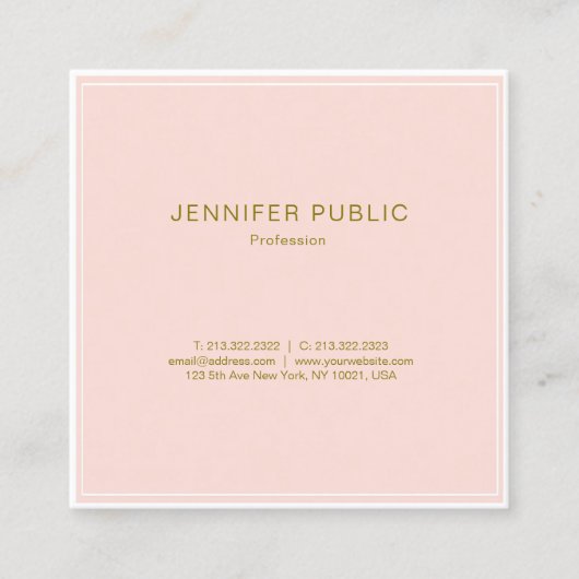 Blush roze goudvormig design aantrekkelijk, luxe v vierkante visitekaartje (Voorkant)