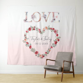 Blush roze gradiënt Selfie Love Backdrop Weddensch Wandkleed
