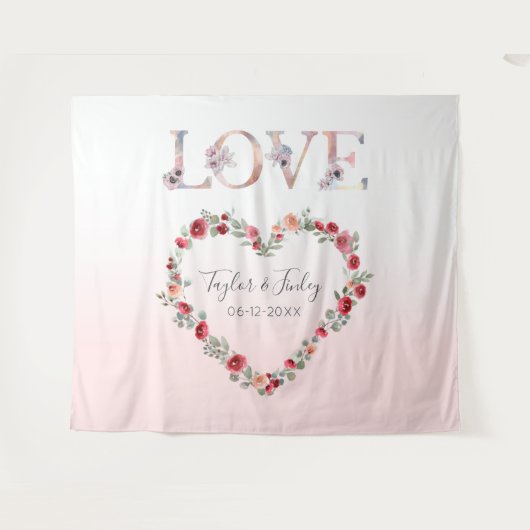 Blush roze gradiënt Selfie Love Backdrop Weddensch Wandkleed (Voorkant (horizontaal))