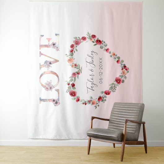 Blush roze gradiënt Selfie Love Backdrop Weddensch Wandkleed (In situ)