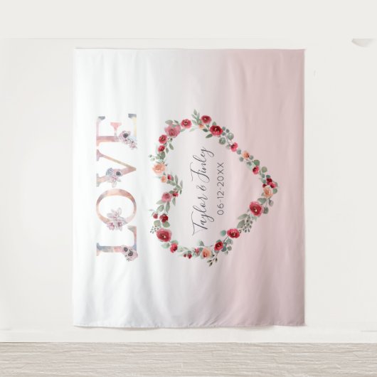 Blush roze gradiënt Selfie Love Backdrop Weddensch Wandkleed (Voorkant)