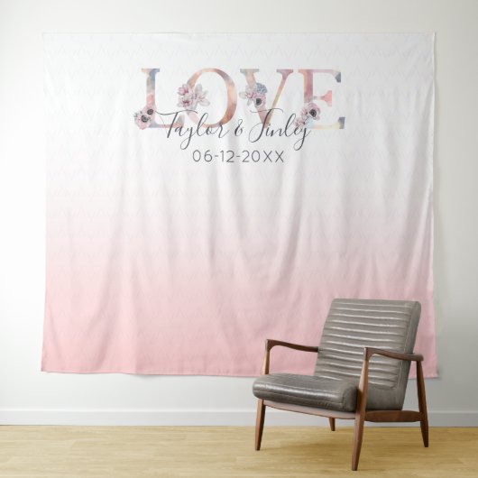 Blush roze gradiënt Selfie Love Backdrop Weddensch Wandkleed (In Situ (horizontaal))