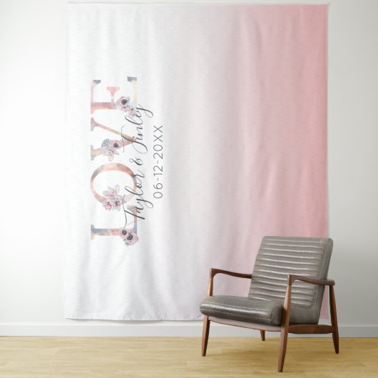 Blush roze gradiënt Selfie Love Backdrop Weddensch Wandkleed (In situ)