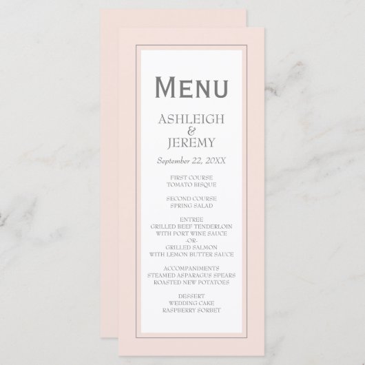 Blush roze gray Modern minimalist Weddenschap Menu (Voorkant / Achterkant)