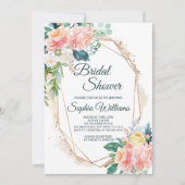 Blush Roze, Green & Gold Bridal Shower Invitation Kaart (Voorkant)