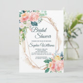 Blush Roze, Green & Gold Bridal Shower Invitation Kaart (Staand voorkant)