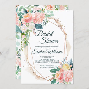 Blush Roze, Green & Gold Bridal Shower Invitation Kaart