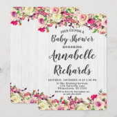 Blush Roze & Green Roos Baby shower Invitation Kaart (Voorkant / Achterkant)