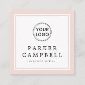 Blush roze grens aangepaste logo elegant minimalis vierkante visitekaartje (Voorkant)