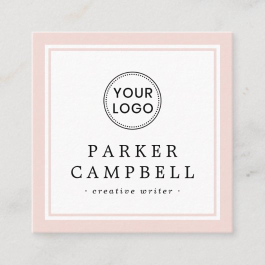 Blush roze grens aangepaste logo elegant minimalis vierkante visitekaartje (Voorkant)