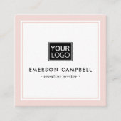 Blush roze grens aangepaste logo elegant minimalis vierkante visitekaartje (Voorkant)