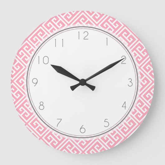 Blush roze Grieks sleutelpatroon Grote Klok (Voorkant)