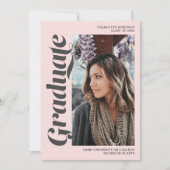 Blush roze grijs afstuderen script foto afstuderen kaart (Voorkant)