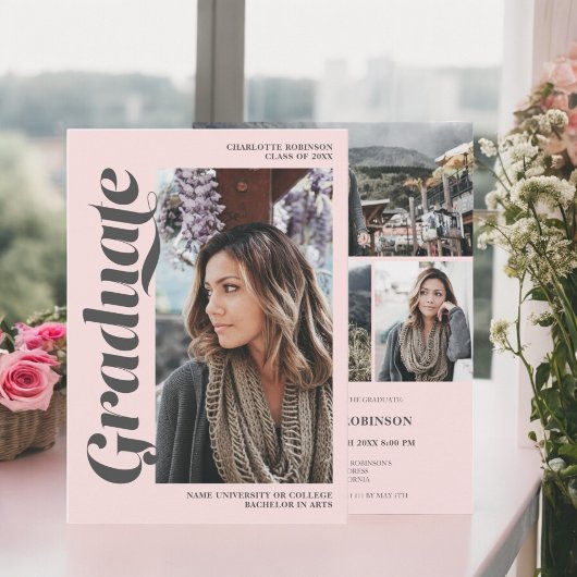 Blush roze grijs afstuderen script foto afstuderen kaart