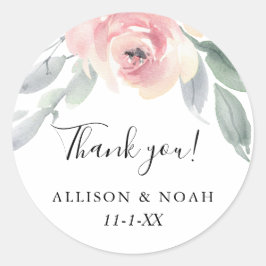 Blush roze grijs bloemen eenvoudige elegante gunst ronde sticker