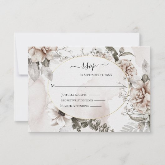 Blush Roze Grijs Bloemen Elegante Formele Bruiloft RSVP Kaartje (Voorkant)