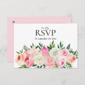 Blush Roze & Grijs Bloemen met Maaltijd Bruiloft RSVP Kaartje (Voorkant / Achterkant)