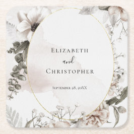 Blush Roze Grijs Bloemen Waterverf Bruiloft Kartonnen Onderzetters